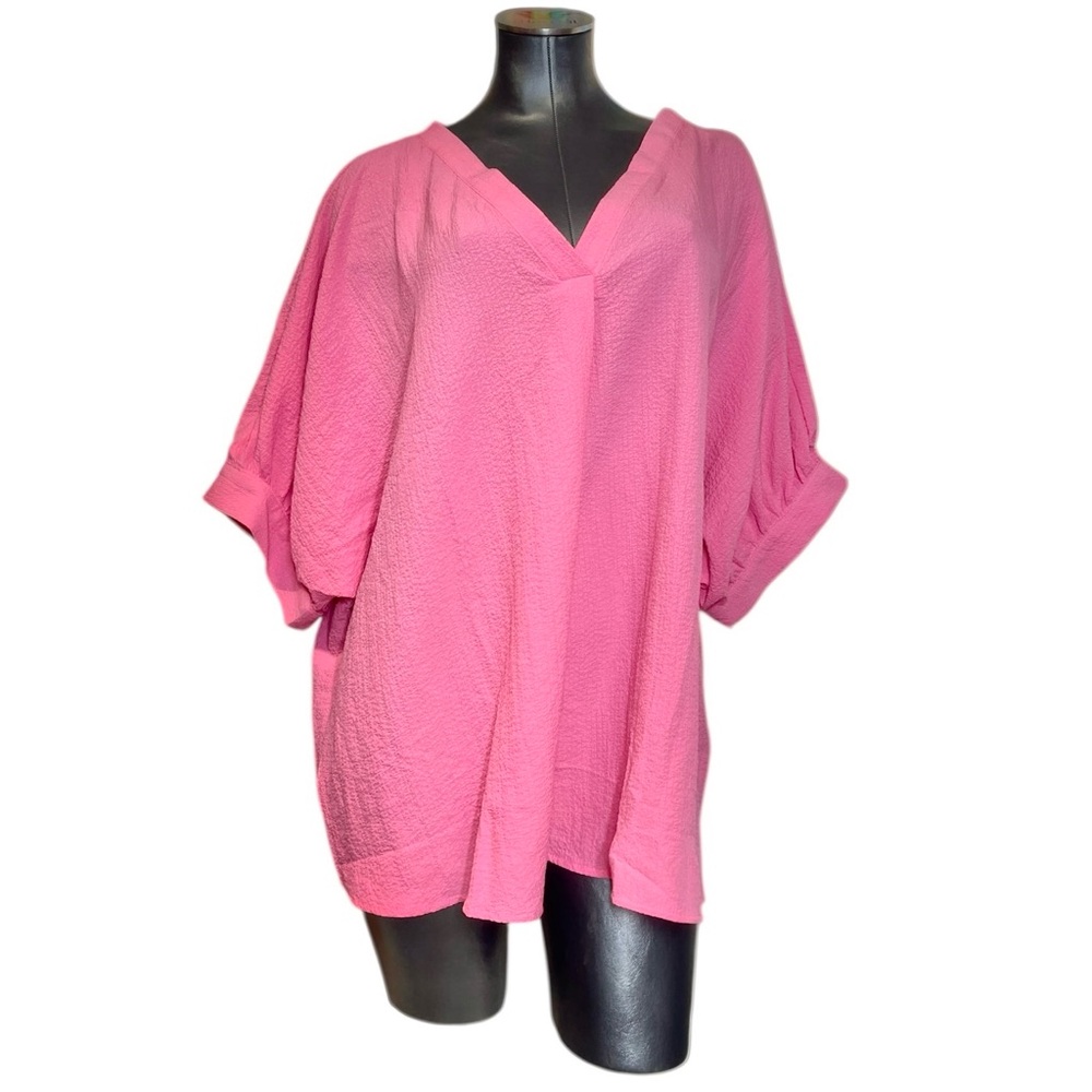 NWT Andree by Unit Pink V-Neck Women's Top Blouse Shirt Size 1x Short Sleeve